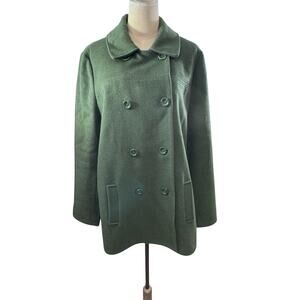 "J.JILL"Green Wool Blend Coat Double Breasted‎ Women's SZ XL Classic Pea Coat